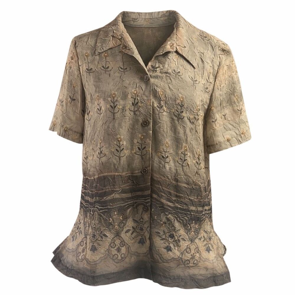 K Studio Sheer Cardigan Blouse Sz 14 Made USA Boho Floral Lightweight Vintage